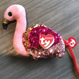 TY Gilda Pink Flamingo Sequin Wristlet Wallet Flippy Sequin